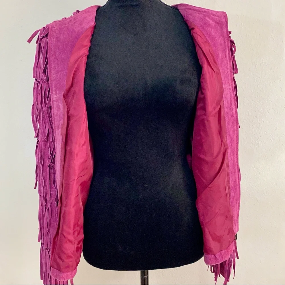 Prosper & Devine Purple Suede Leather Fringe Jacket Tiered Western XL - Picture 4 of 7